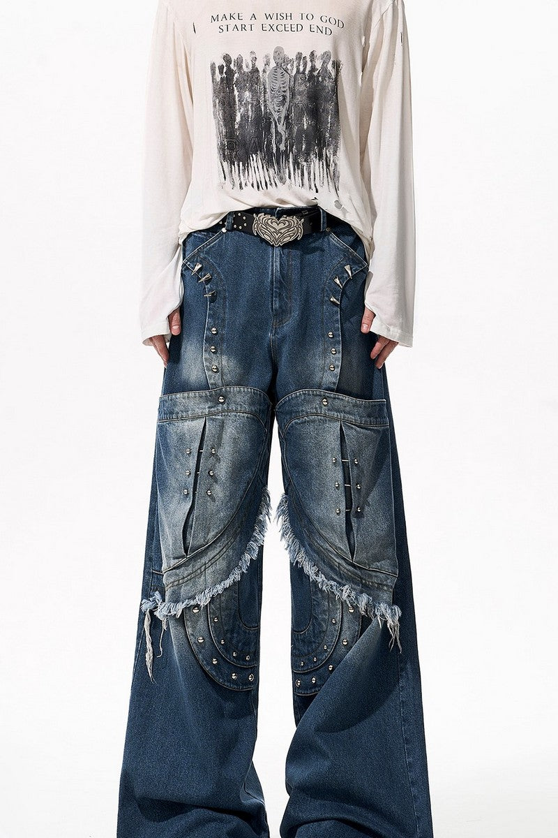 Studded Distressed Washed Jeans