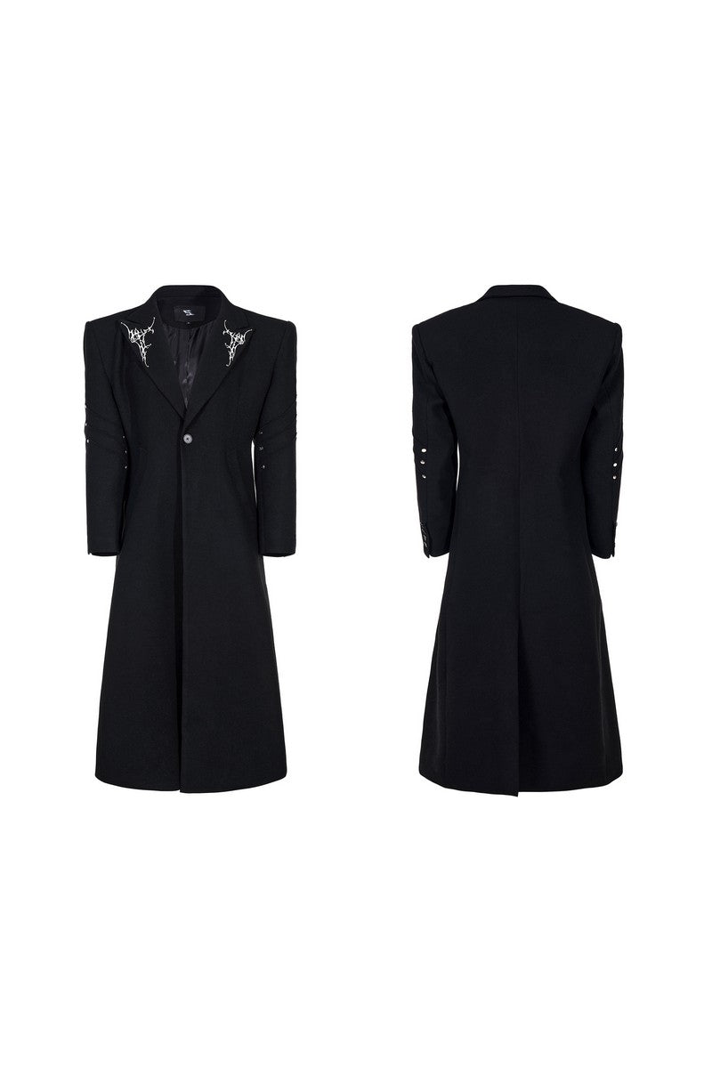 Embroidered Wool Padded Overcoat