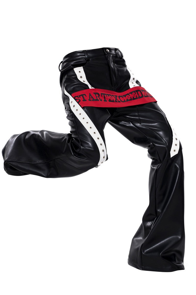 Strap Detail Flared PU Pants