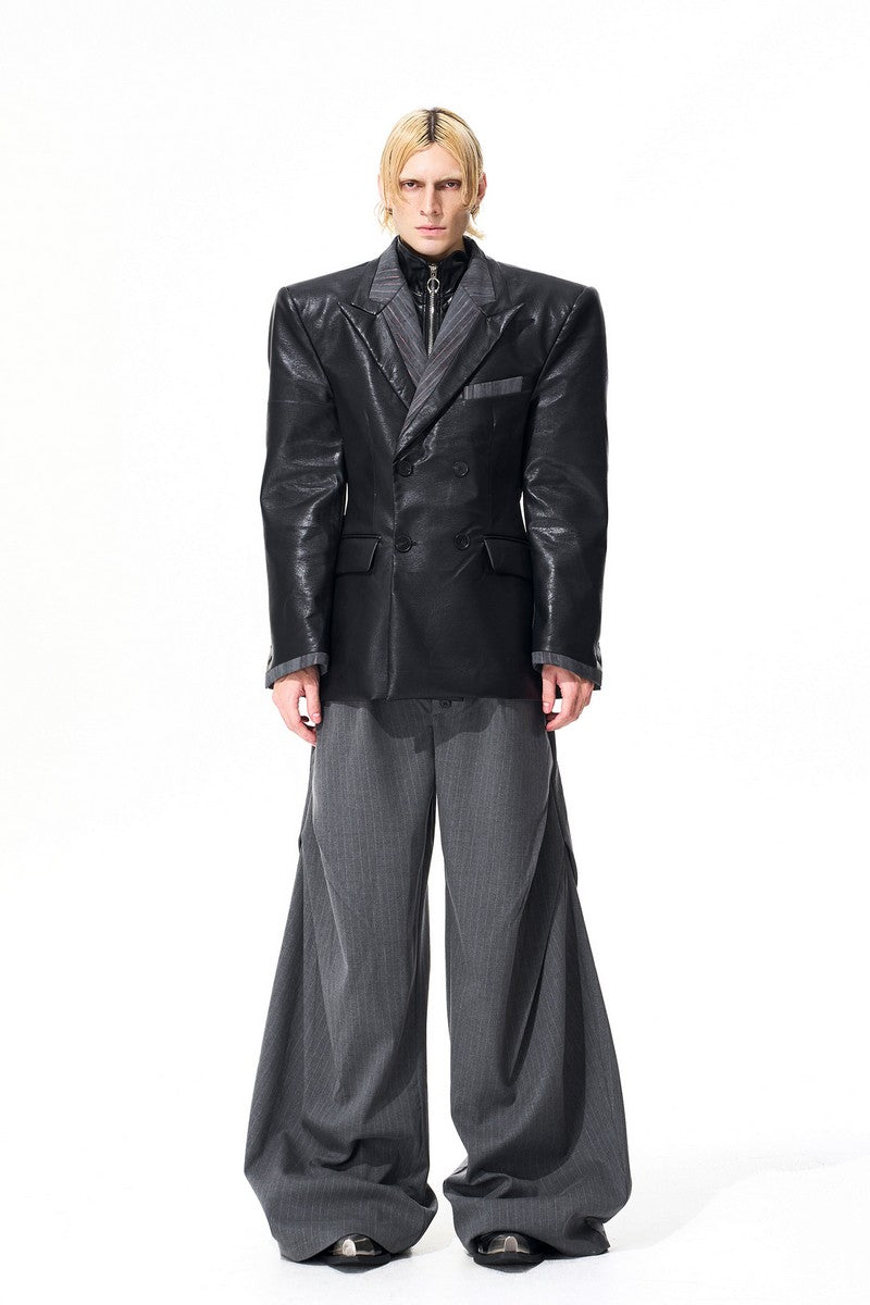 Textured Layered PU Blazer