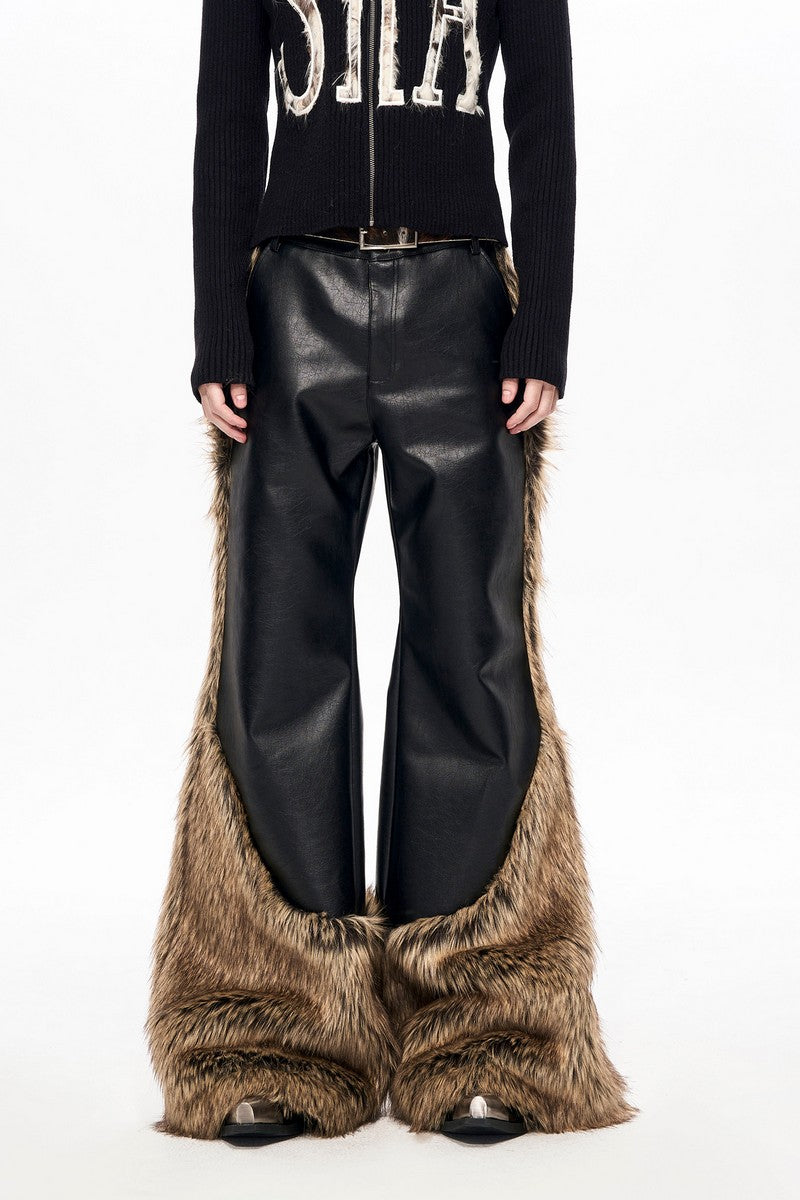 Faux Fur PU Wide Leg Pants