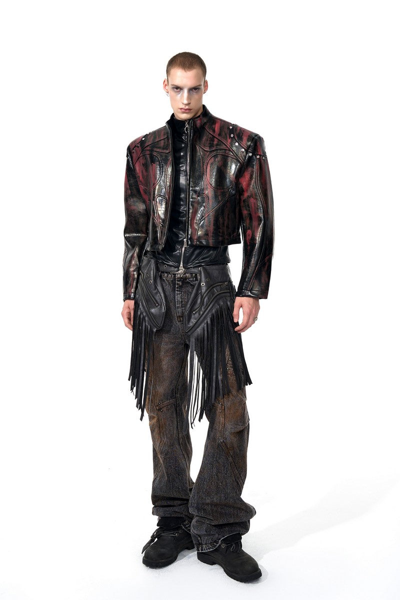 Cropped Stand Collar Leather Jacket