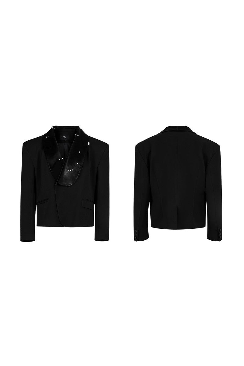 Pearl Trim PU Leather Blazer
