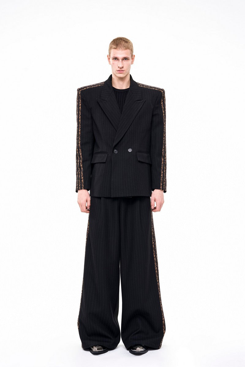 Striped Padded Shoulder Blazer