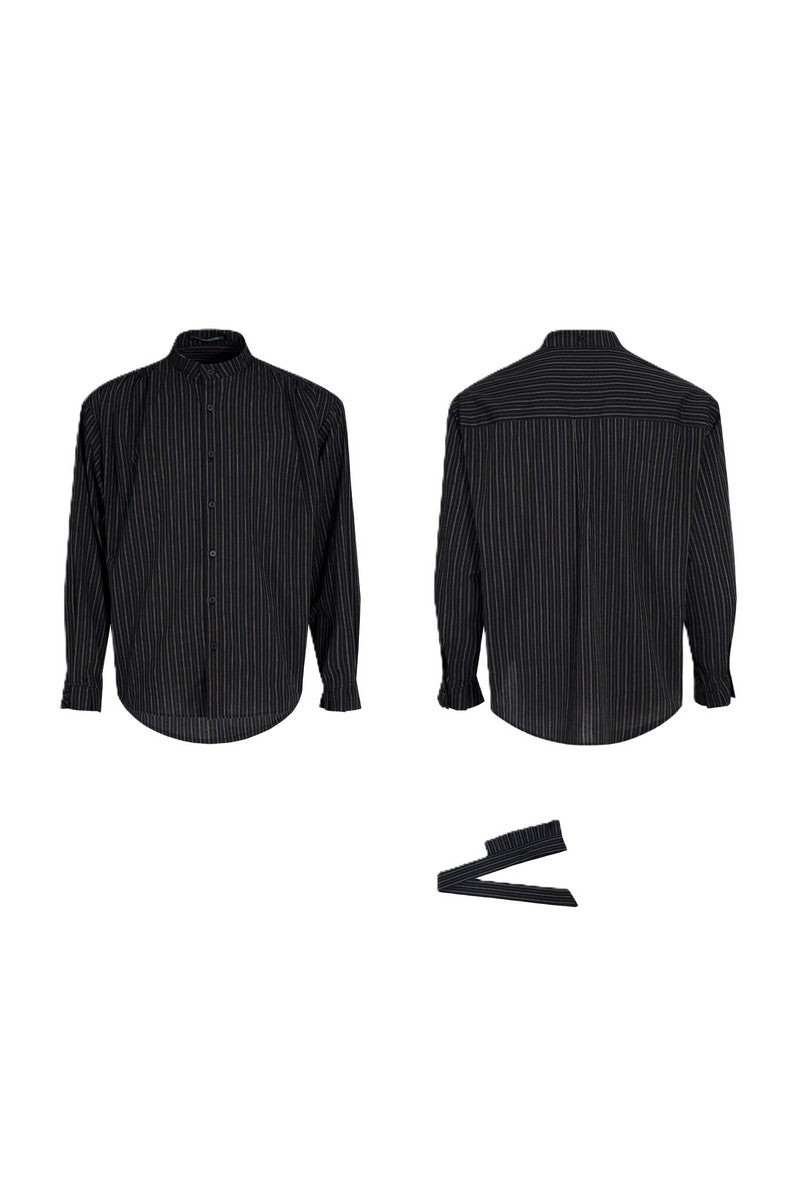 Ruffle Collar Striped Cotton Shirt