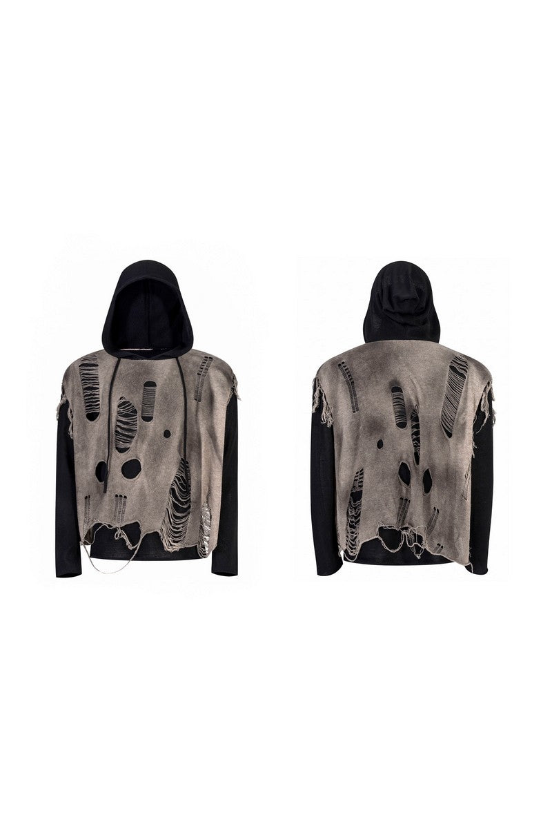 Distressed Layered Knit Hoodie