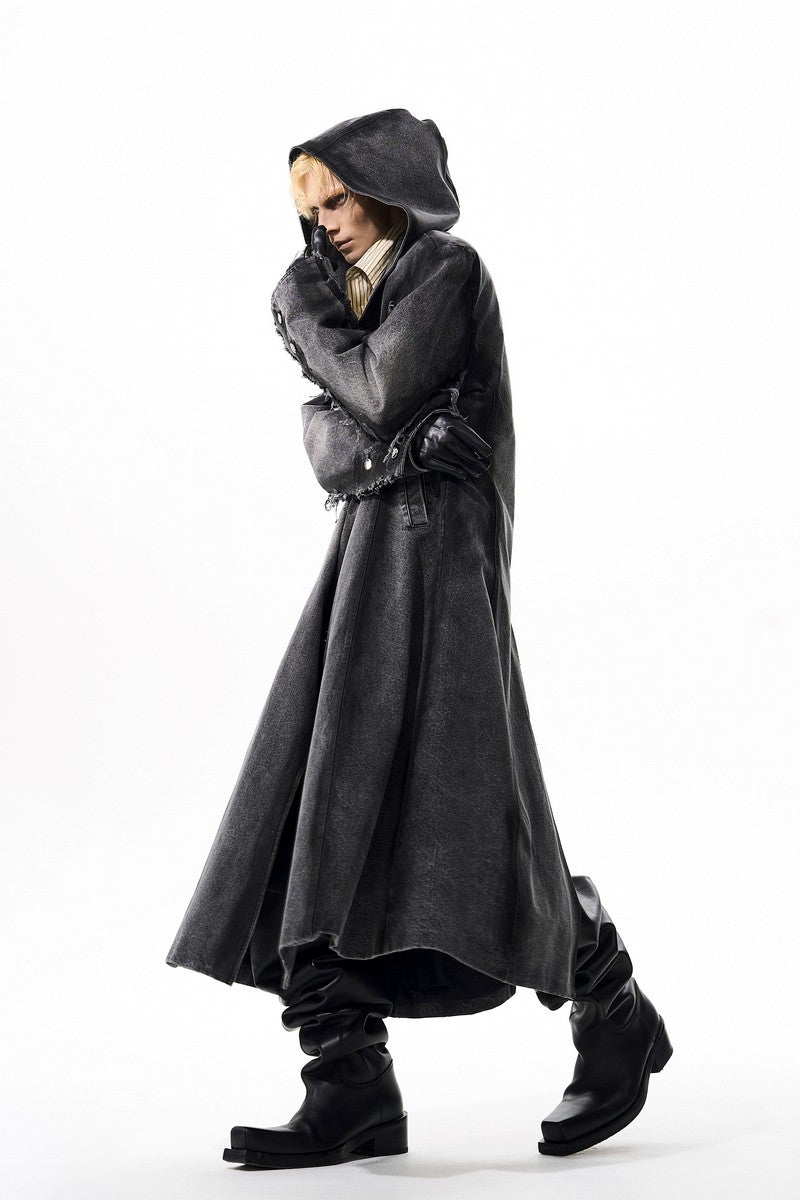 Hooded Denim Trench Coat