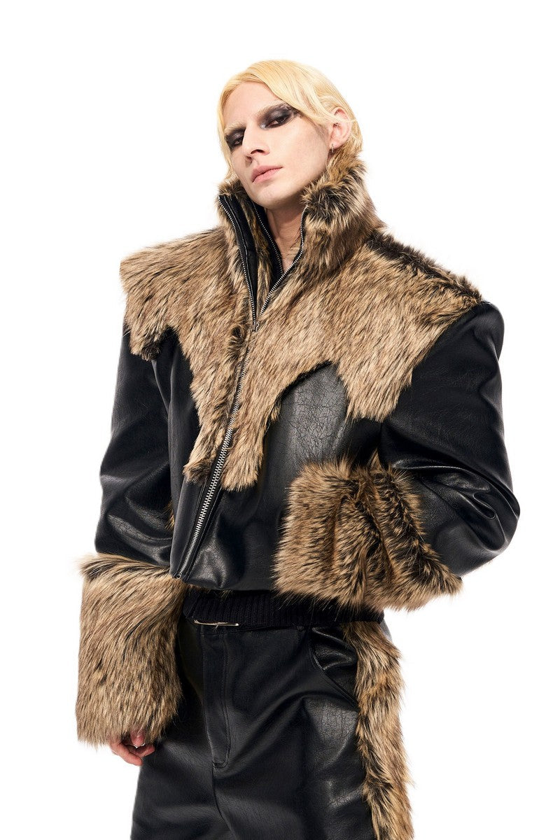 Faux Fur Trim Leather Jacket