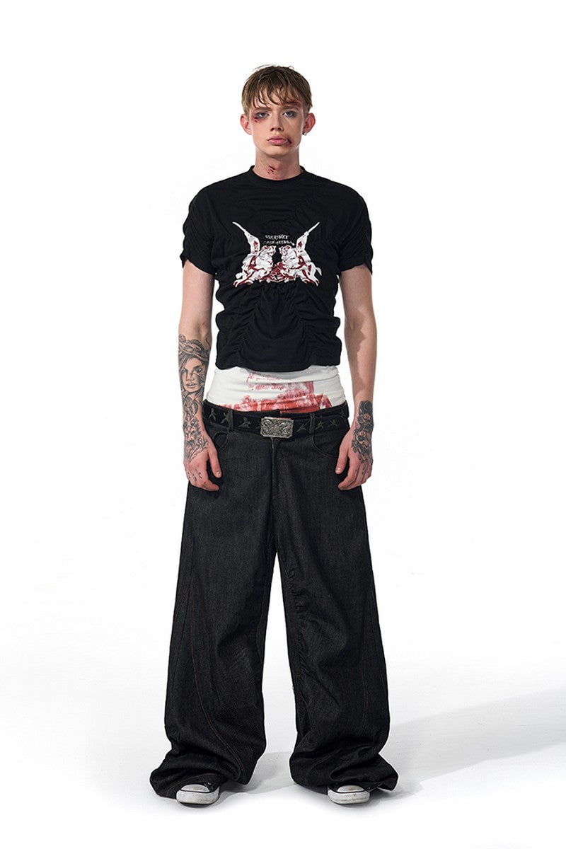 Ruched Graphic Fitted Tee