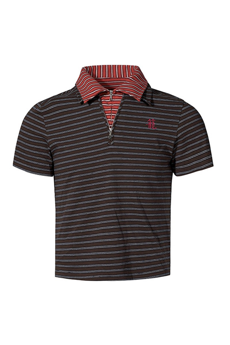 Striped Zip Layered Polo Tee