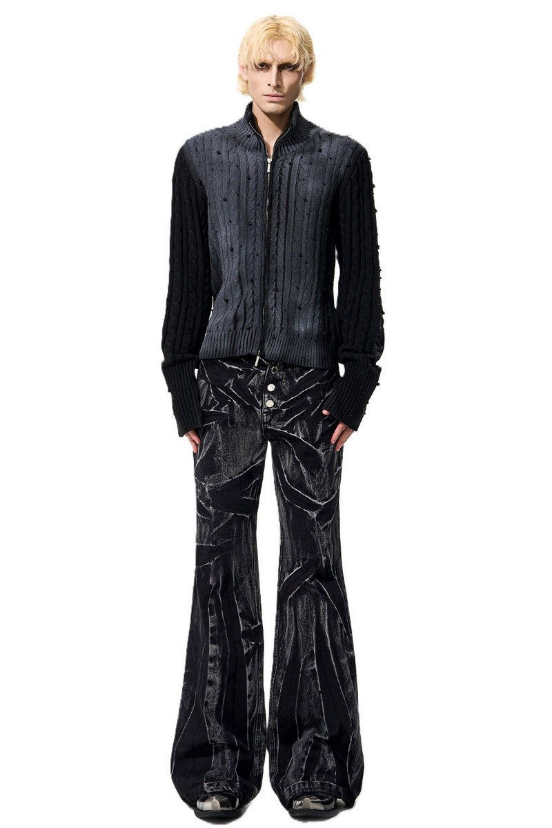 Wavy Washed Black Flared Jeans