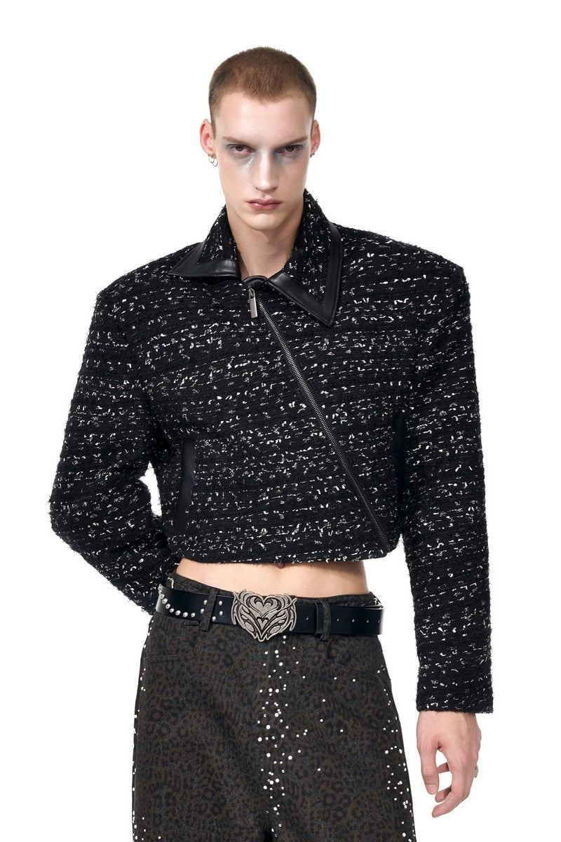 Asymmetrical Zip Leather Patch Jacket