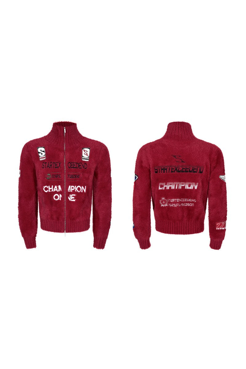 Racing Patch Embroidered Knit Cardigan
