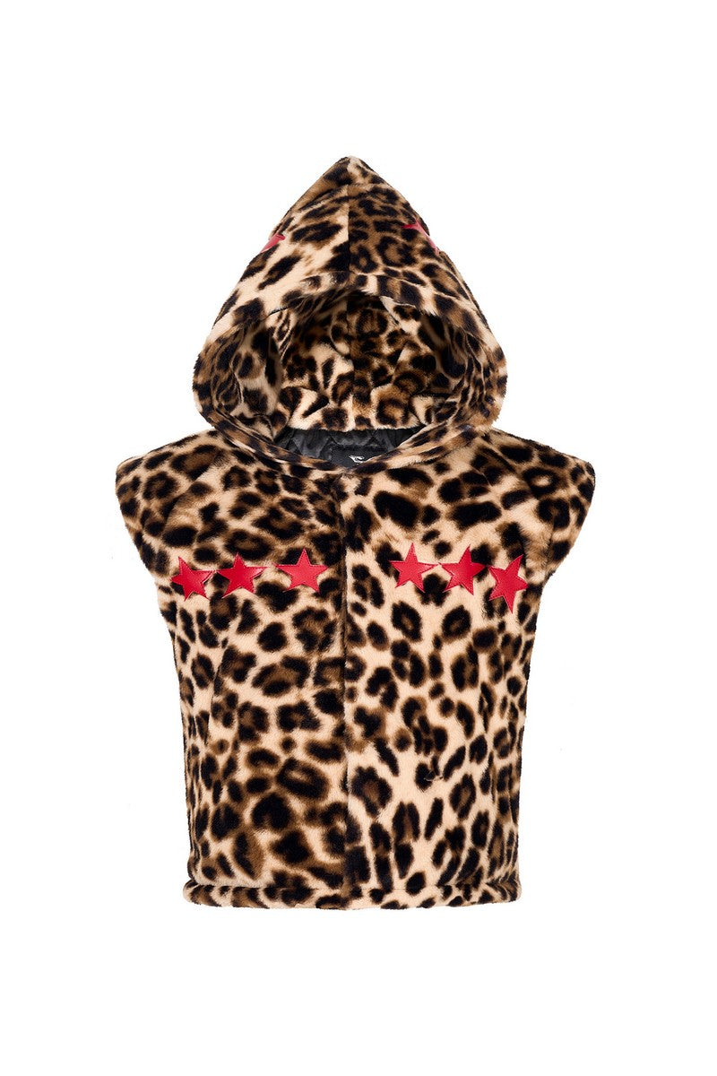 Leopard Faux Fur Hooded Vest