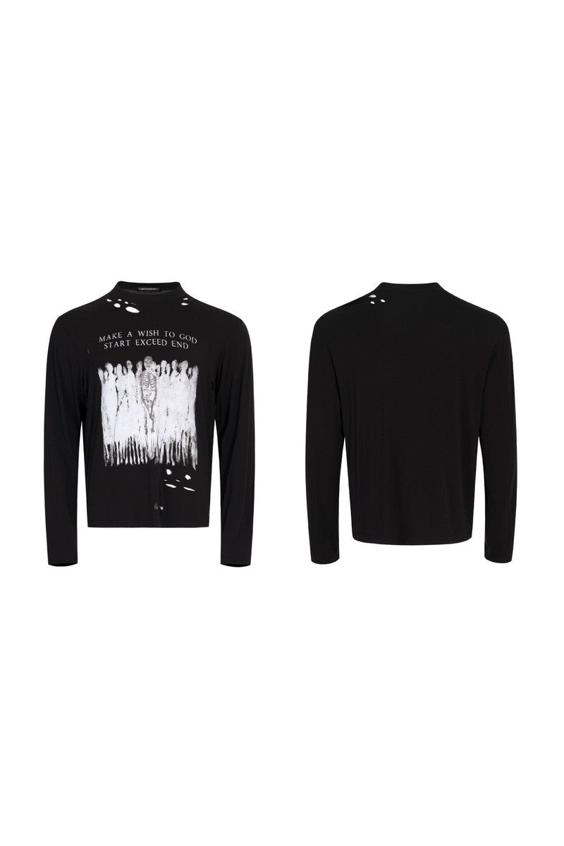Skull Print Distressed Long Sleeve
