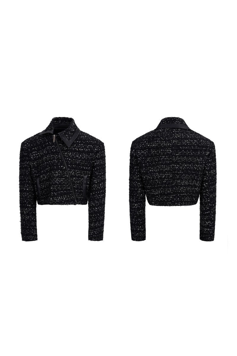 Asymmetrical Zip Leather Patch Jacket