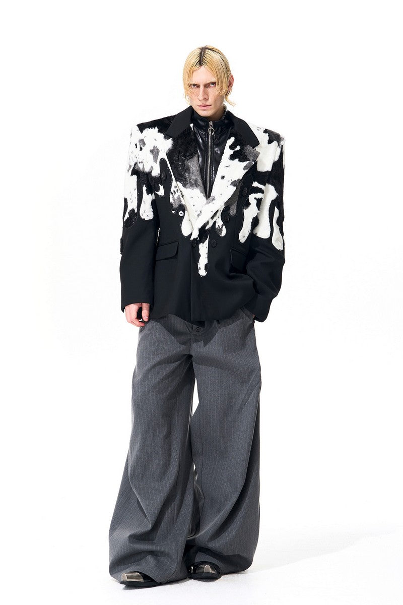 Cow Print Faux Fur Blazer