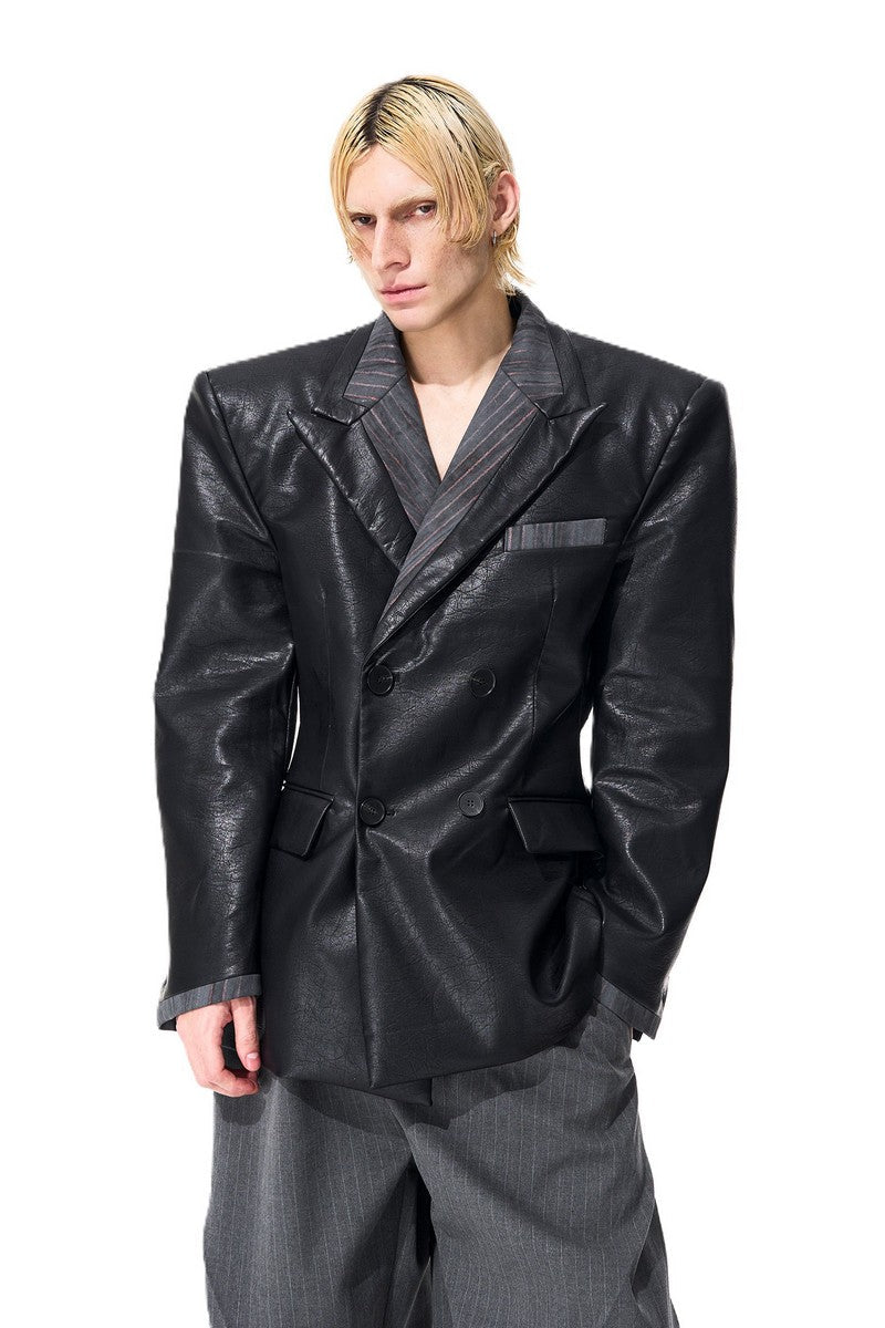 Textured Layered PU Blazer