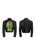 Portrait Print Cropped Leather Jacket