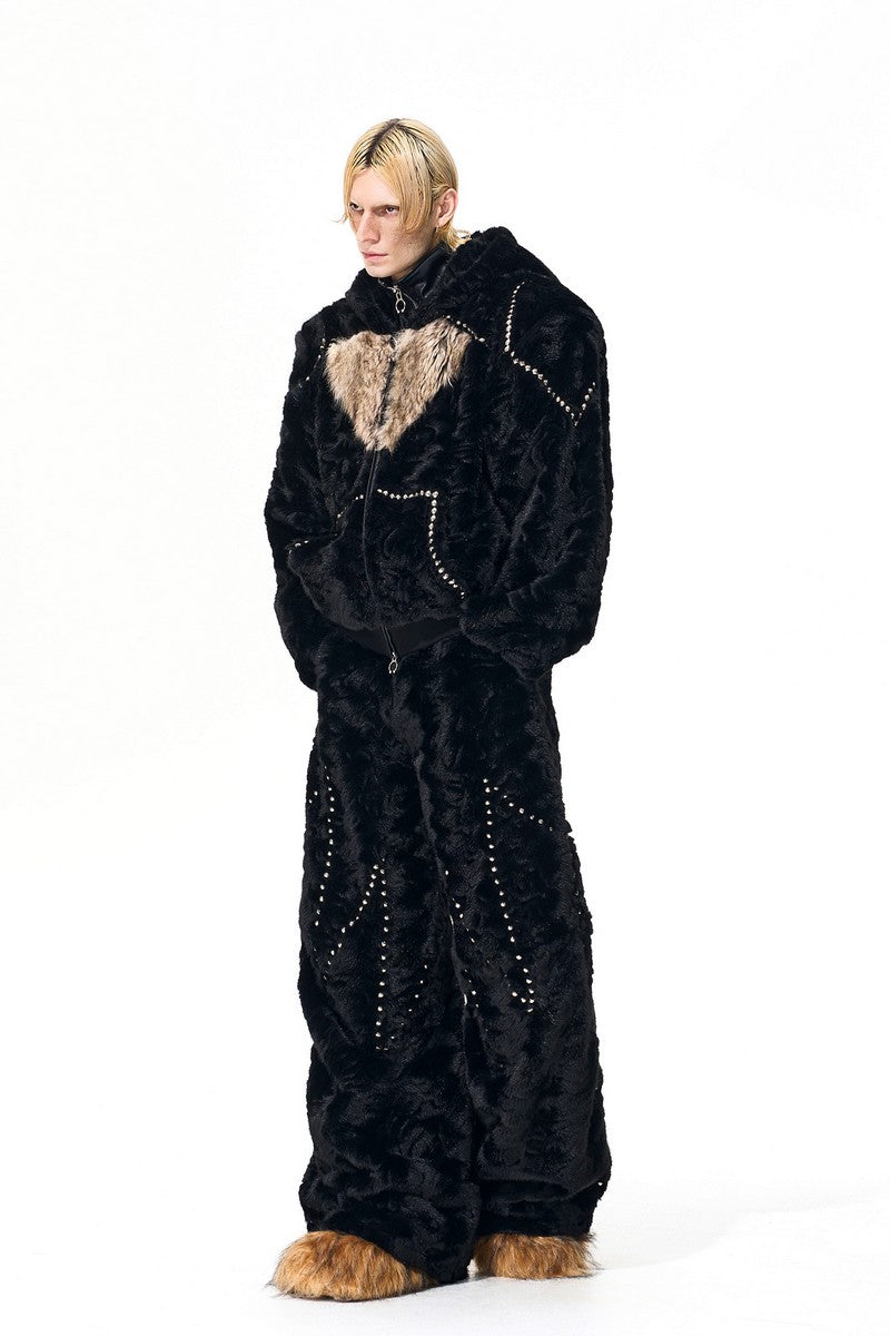 Colorblock Heart Faux Mink Hoodie