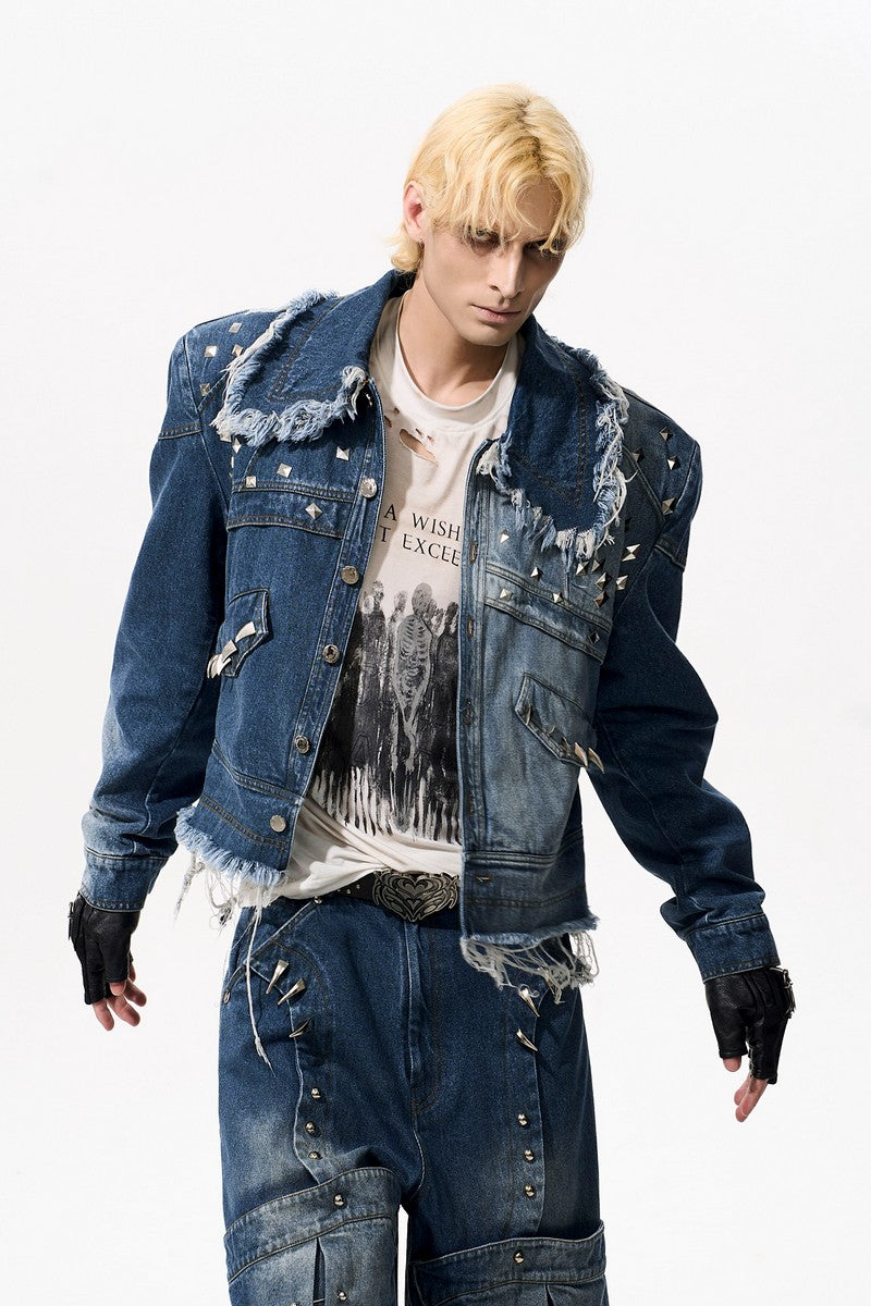 Studded Distressed Denim Jacket