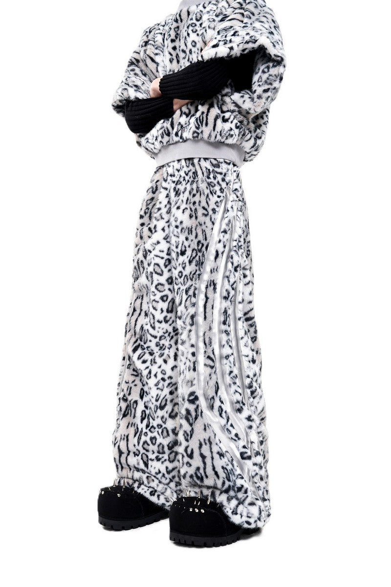 Leopard Faux Fur Wide Pants