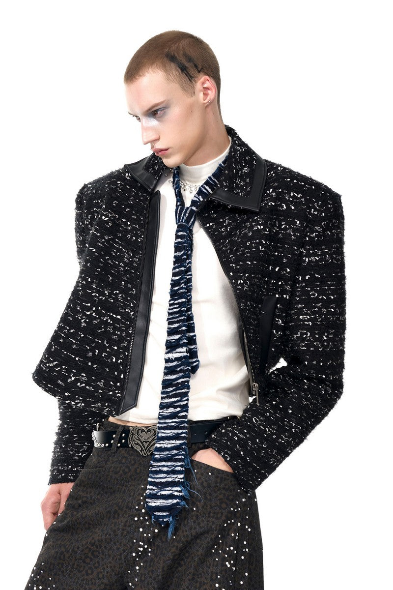 Asymmetrical Zip Leather Patch Jacket