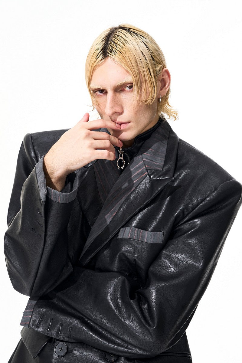 Textured Layered PU Blazer