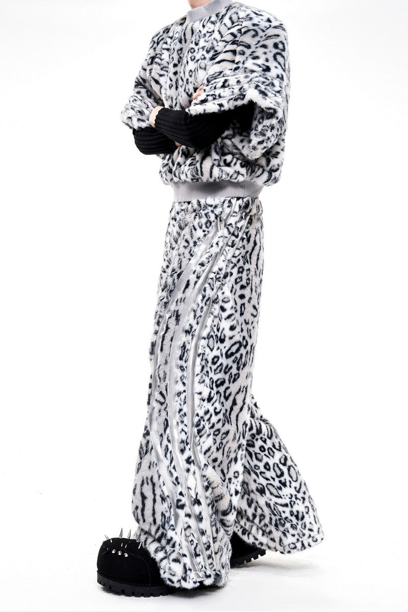 Leopard Faux Fur Wide Pants