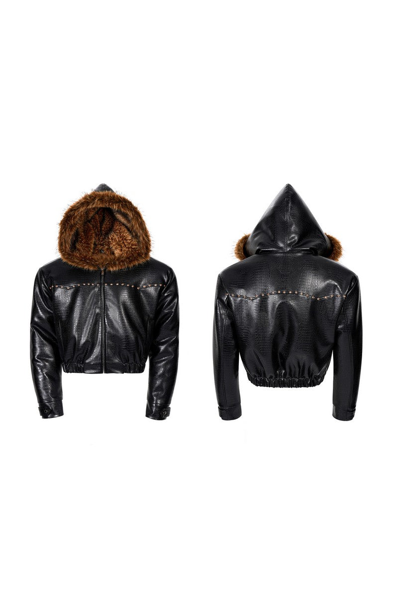 Snakeskin Faux Fur Hooded Puffer