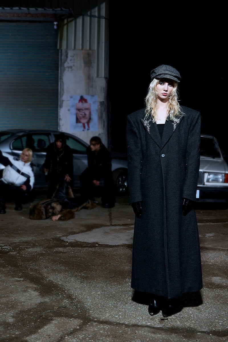 Embroidered Wool Padded Overcoat