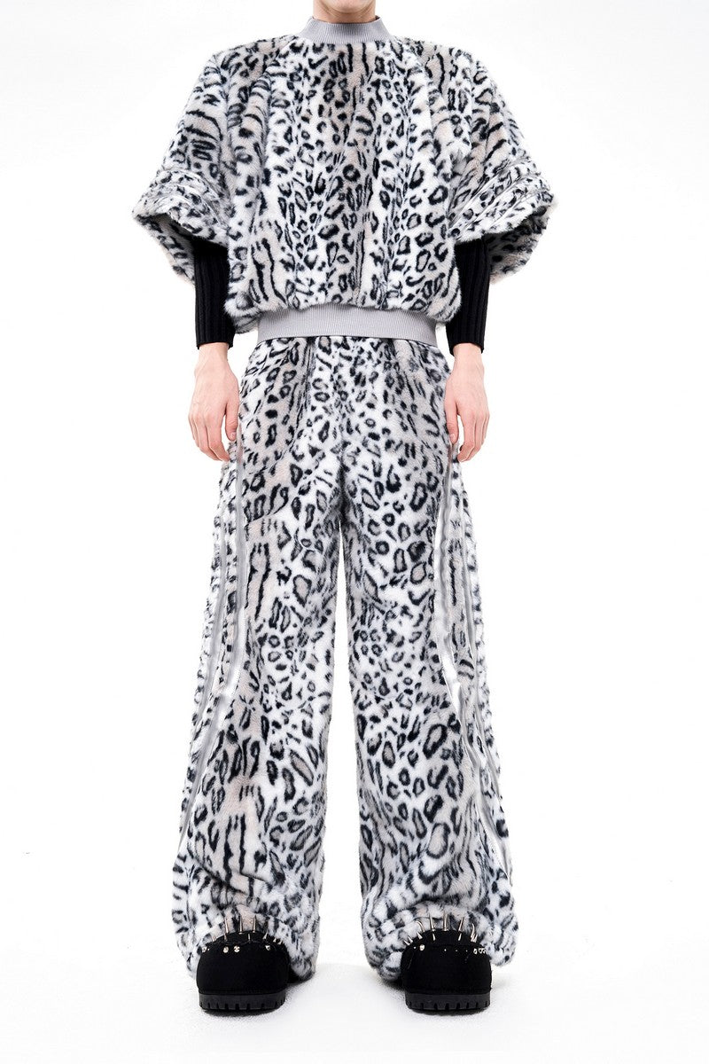 Leopard Faux Fur Wide Pants