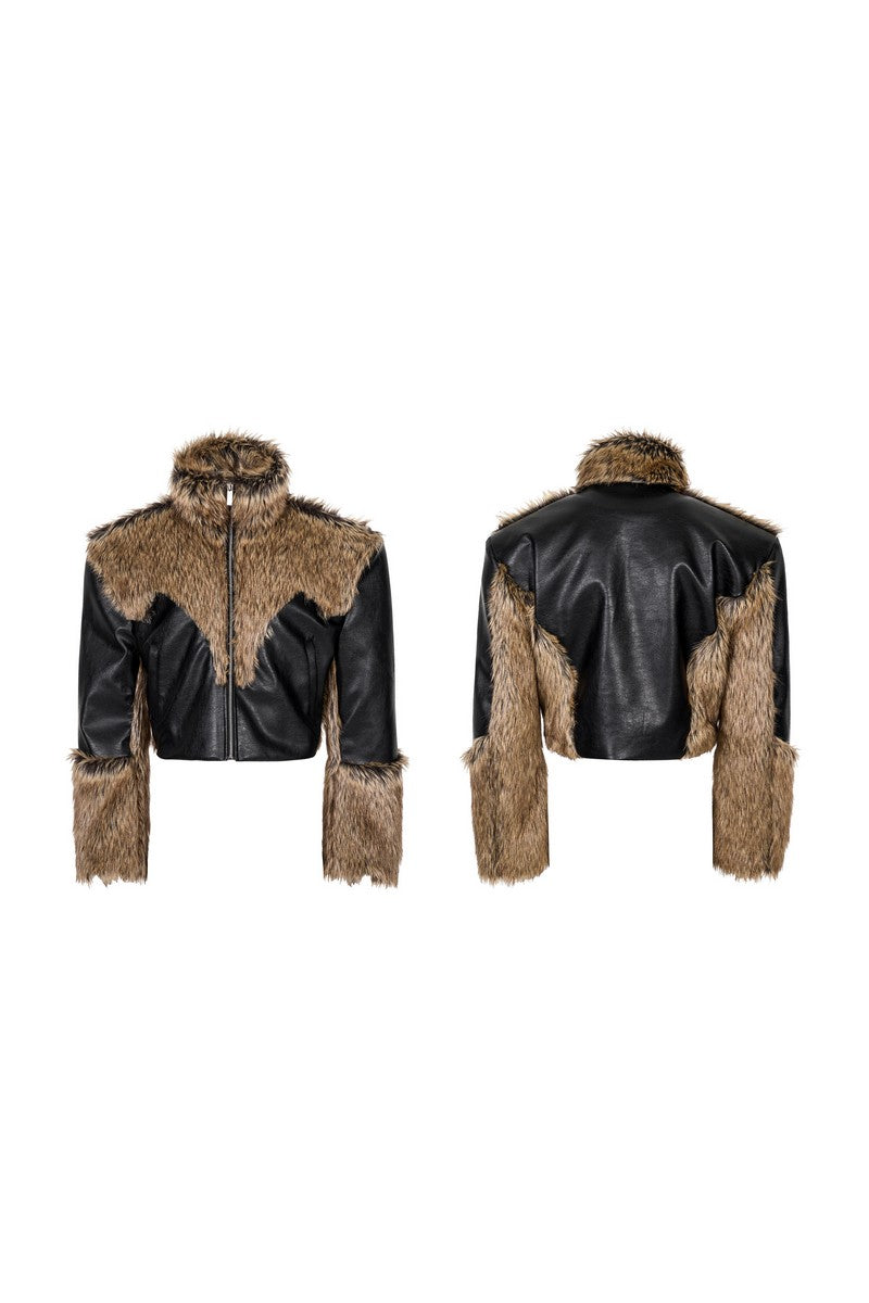 Faux Fur Trim Leather Jacket