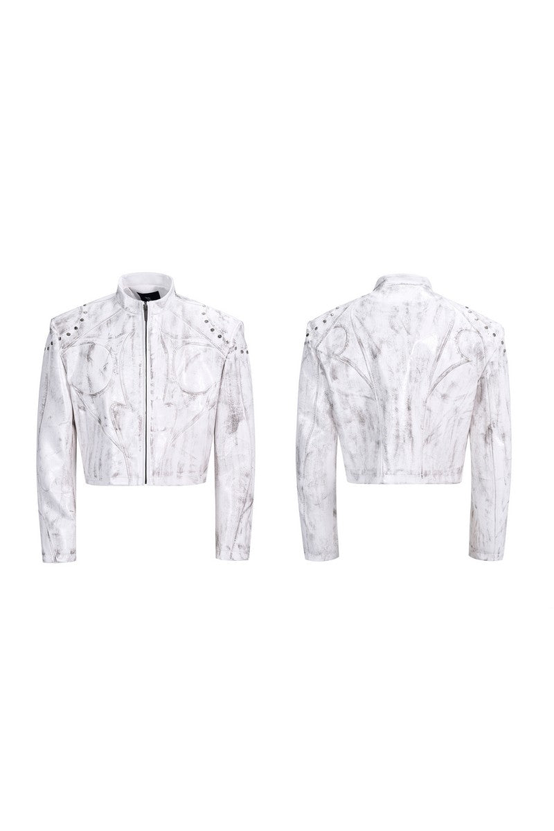 Cropped Stand Collar Leather Jacket