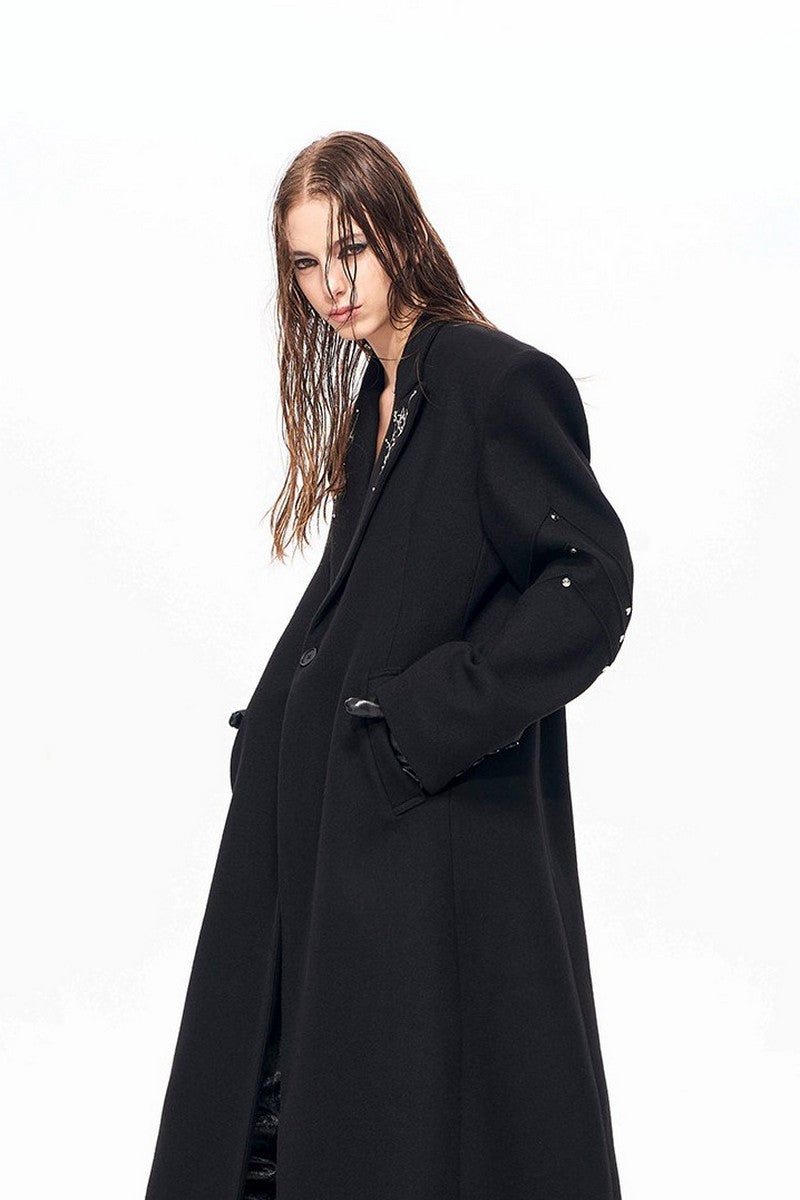 Embroidered Wool Padded Overcoat