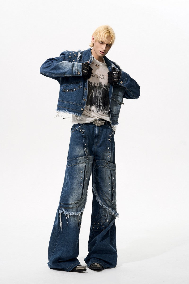 Studded Distressed Denim Jacket