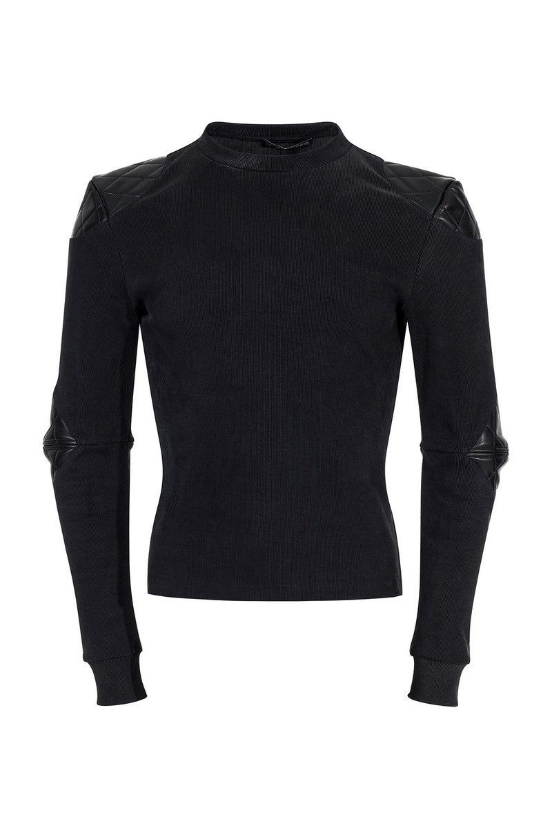 Armored PU Patchwork Fitted Sweater