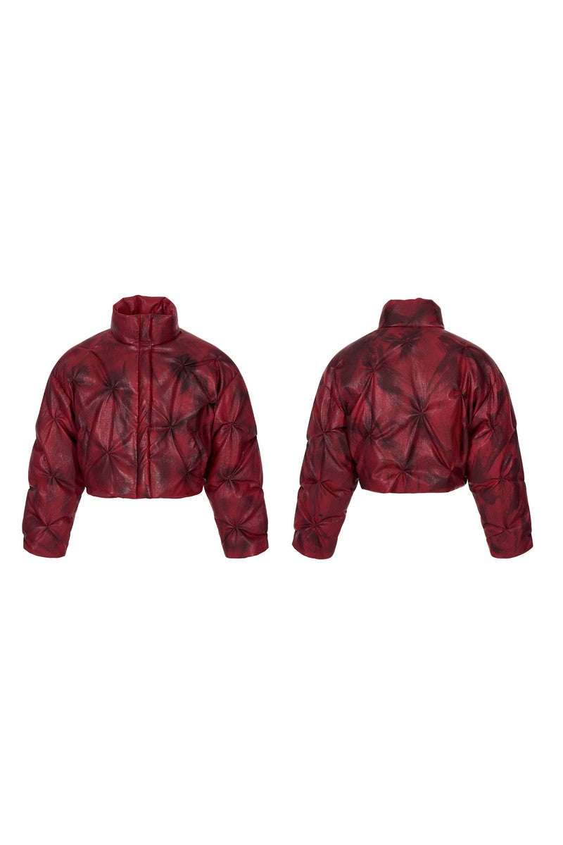 Distressed PU Puffer Jacket