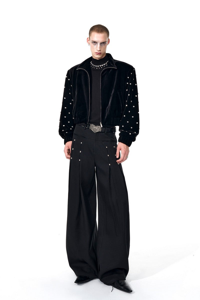 Velvet Stand Collar Rhinestone Jacket