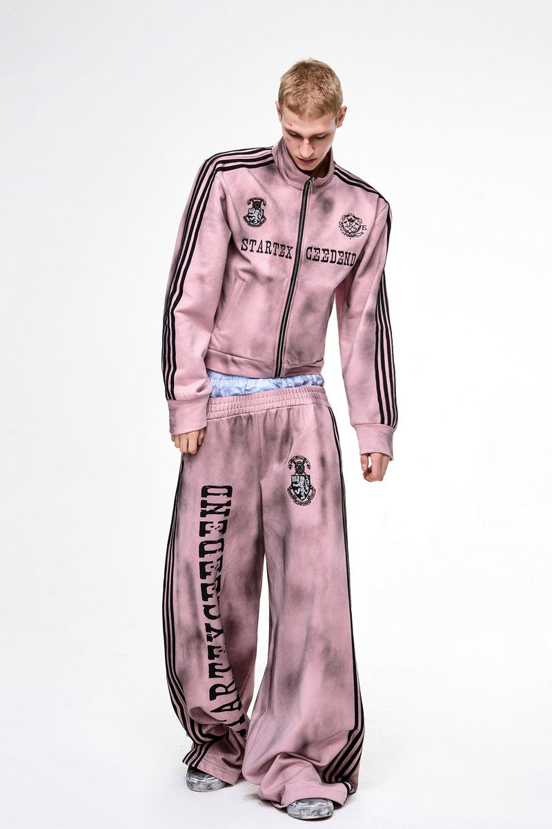 Distressed Striped Double Waist Trackpants