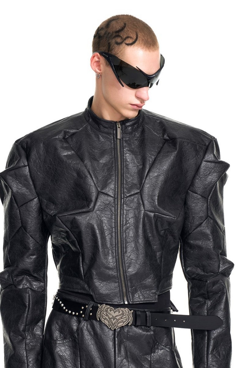 Deconstructed PU Irregular Cut Jacket