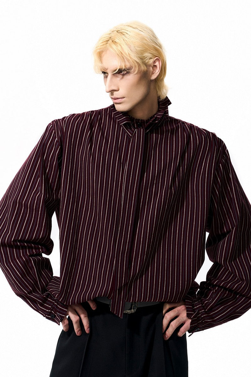 Ruffle Collar Striped Cotton Shirt