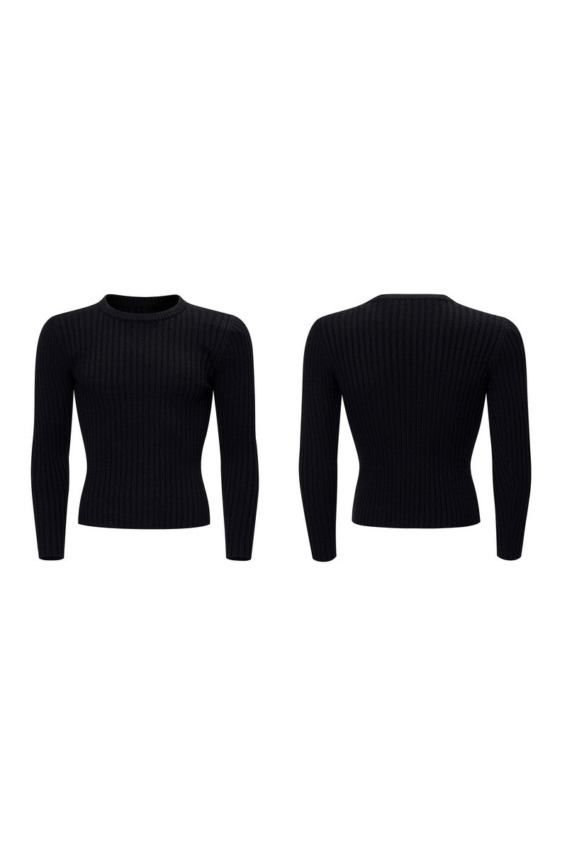 Cropped Ribbed Shoulder Sweater