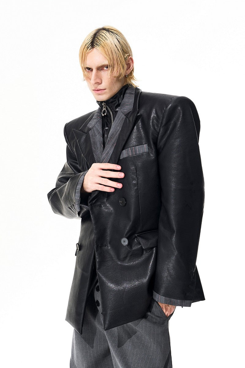 Textured Layered PU Blazer