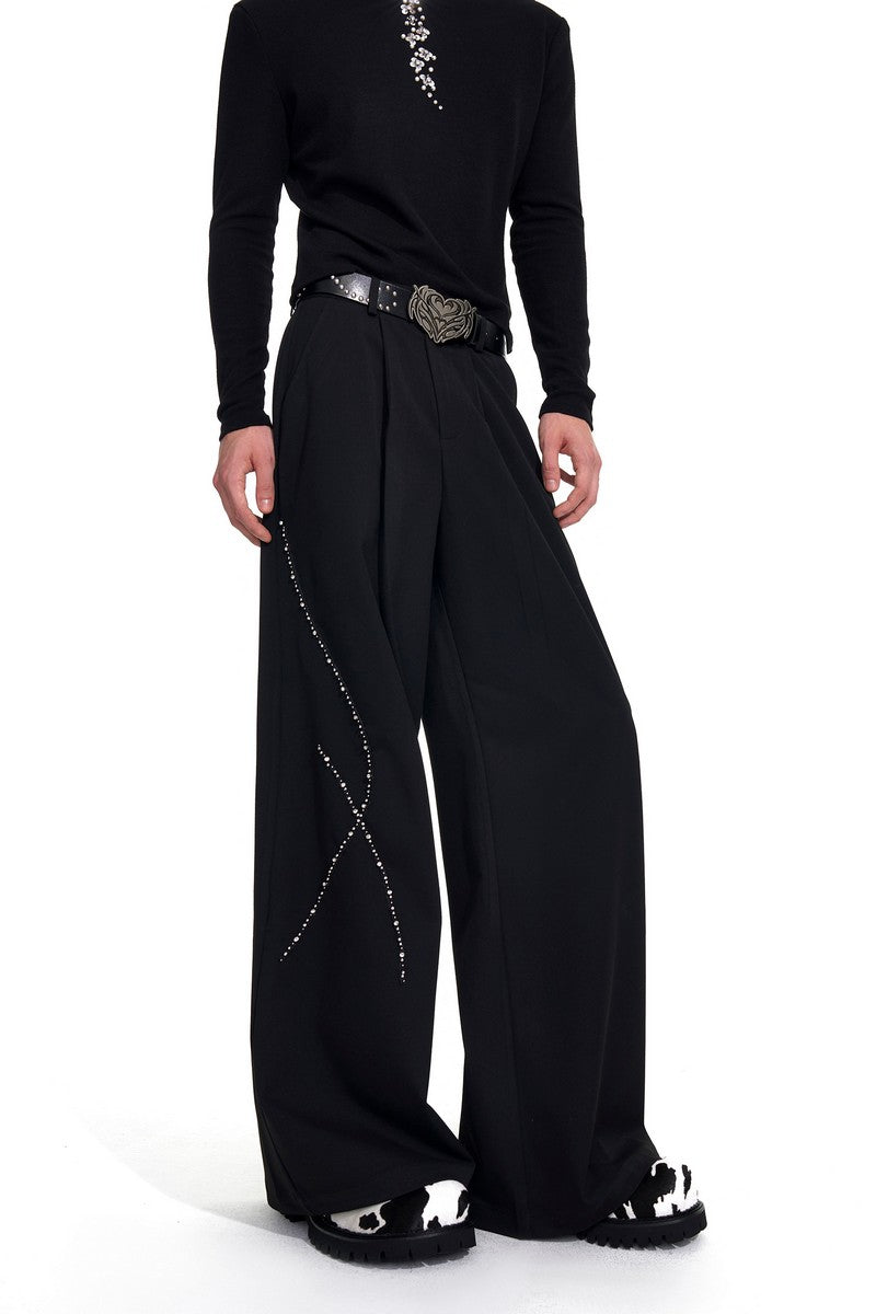 Rhinestone Panel Black Dress Pants