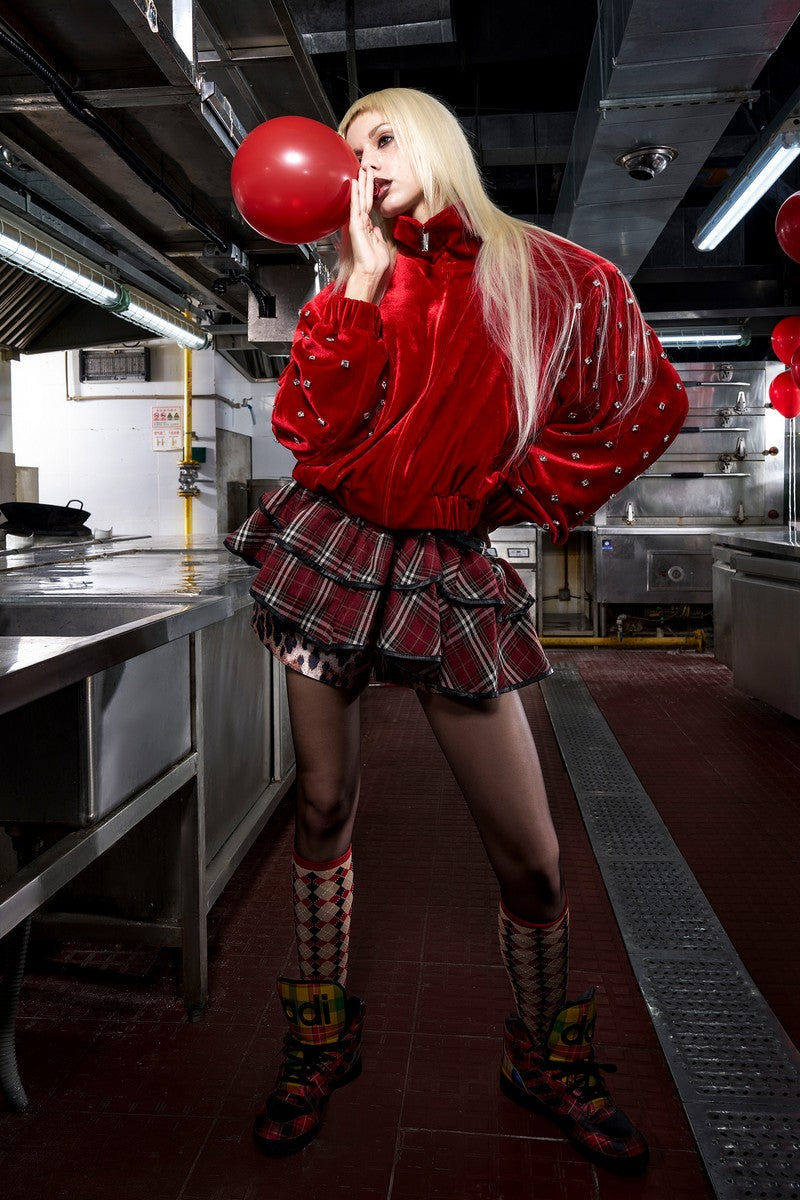 Velvet Stand Collar Rhinestone Jacket