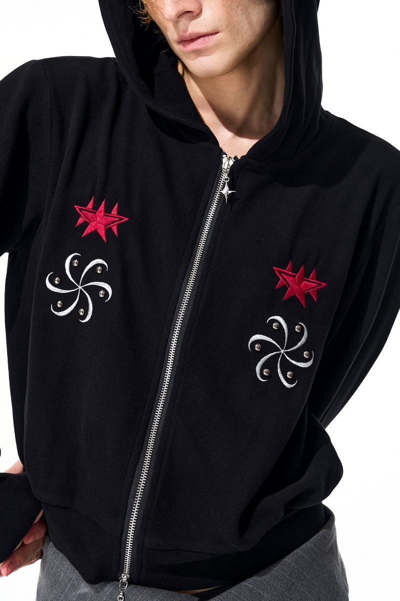 Embroidered Thermal Knit Cardigan