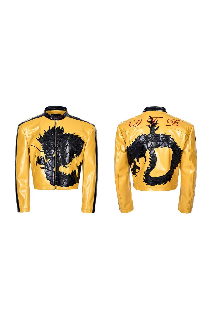 Embroidered Dragon Moto Jacket