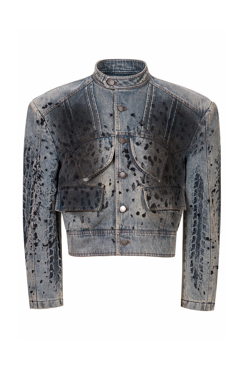 Tire Print Padded Denim Jacket