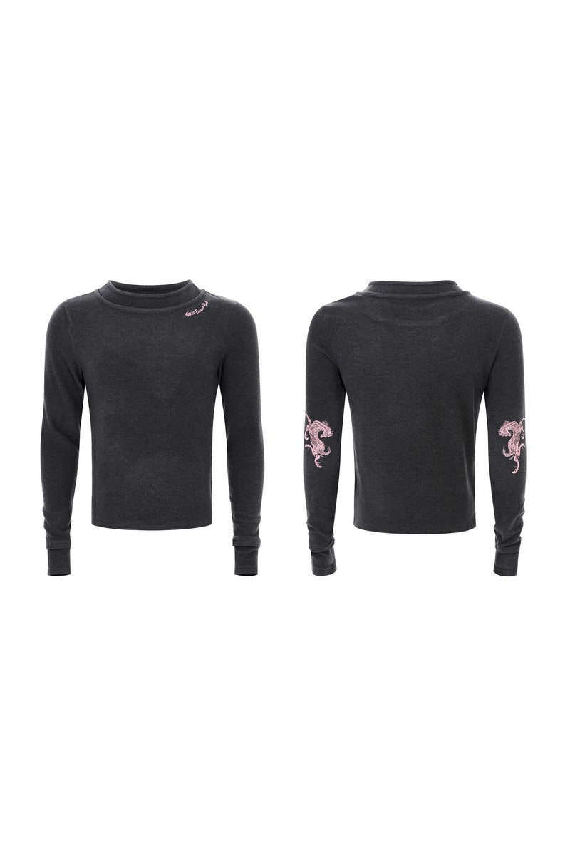 Layered Collar Embroidered Logo Tee